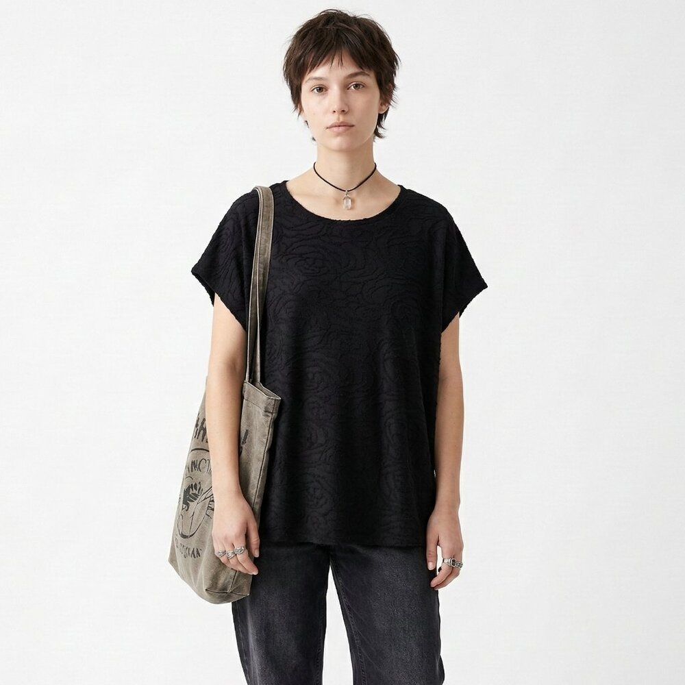 Simply Vera Vera Wang Blouse Black Grunge Casual Indie Textured 2XL - Picture 9 of 9